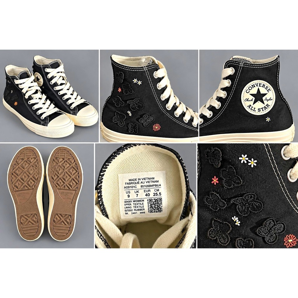 Converse Chuck Taylor All Star Floral Embroidered Black A09101C Womens 9